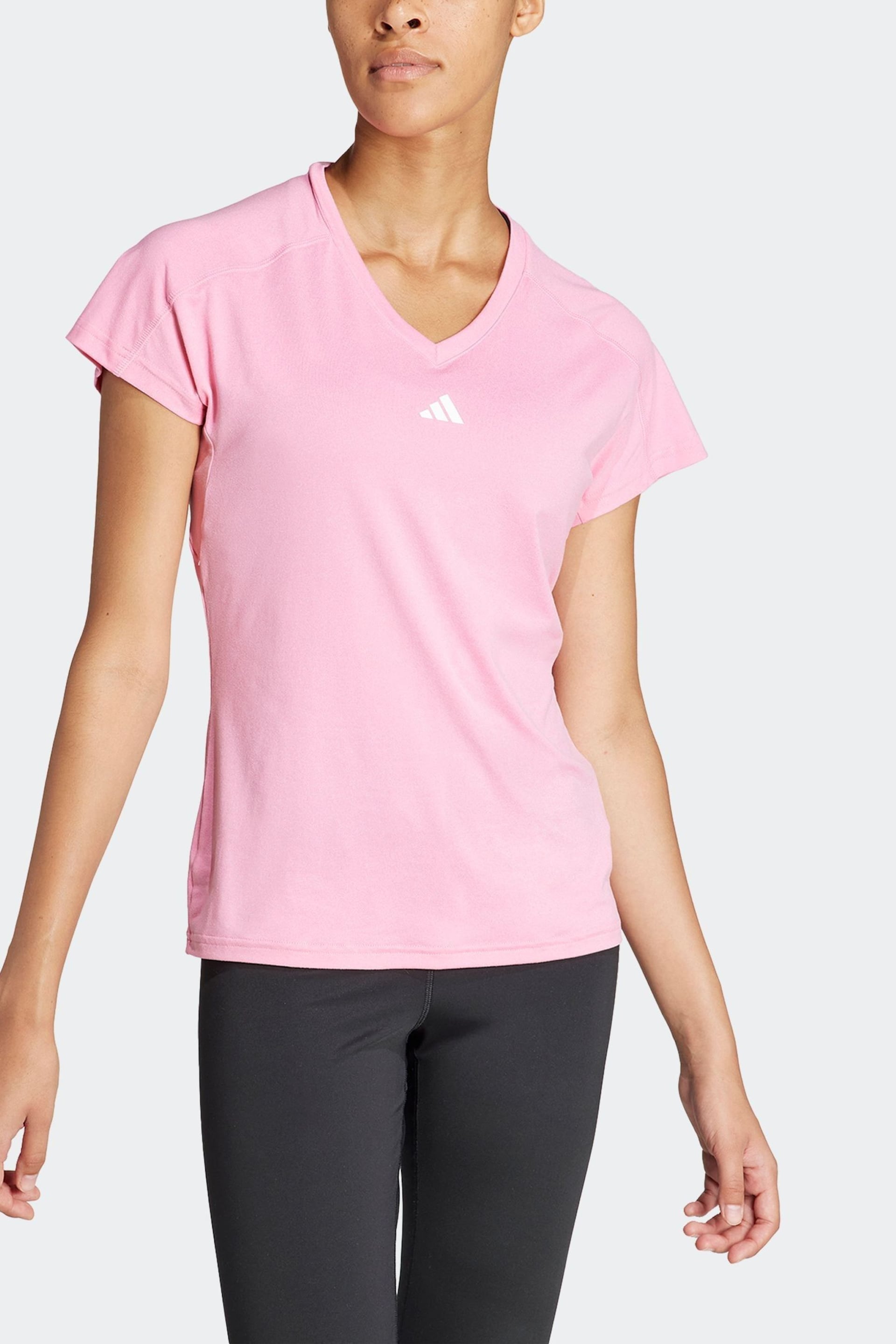 adidas Pink Aeroready Train Essentials Minimal Branding V-Neck T-Shirt - Image 4 of 7