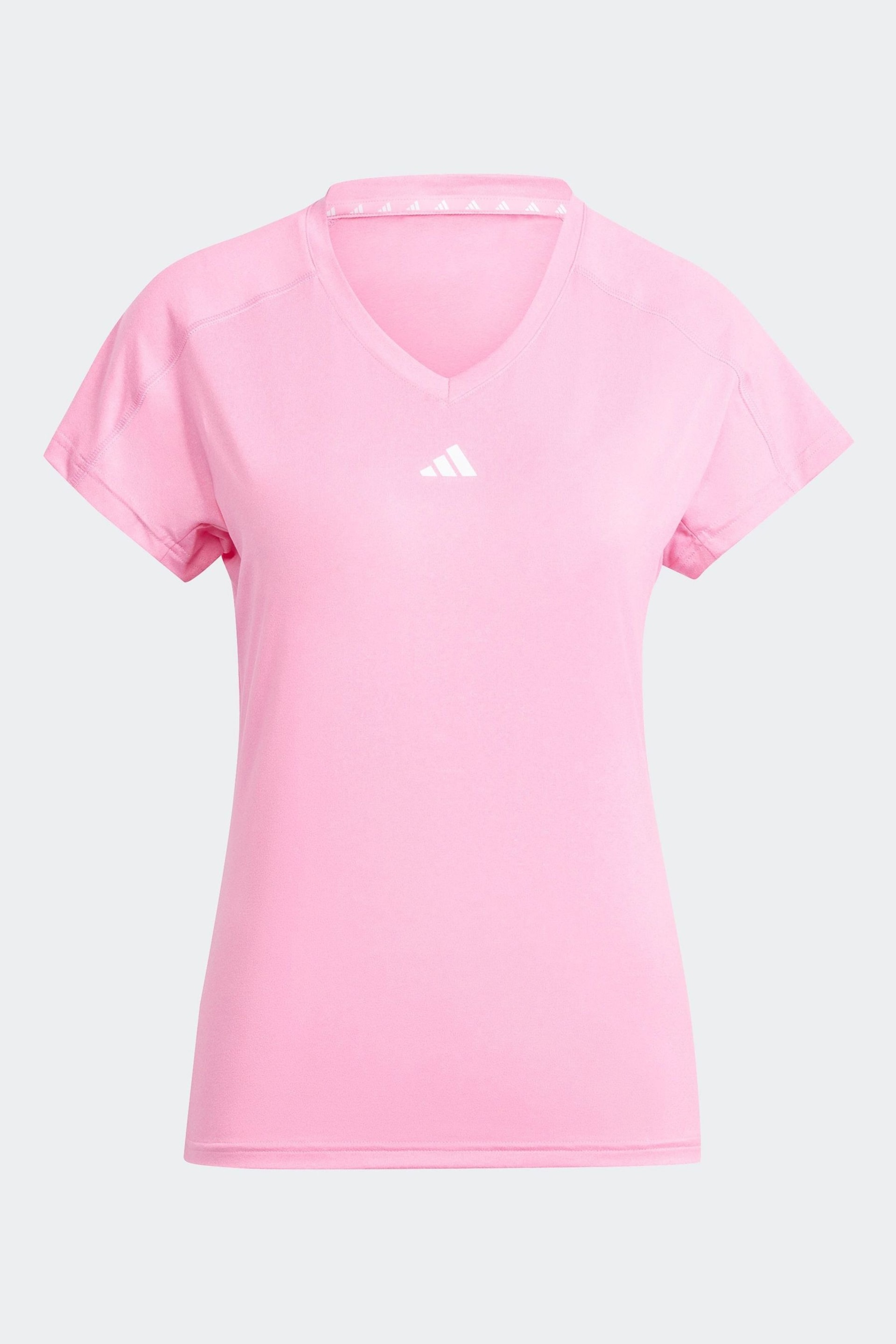 adidas Pink Aeroready Train Essentials Minimal Branding V-Neck T-Shirt - Image 7 of 7