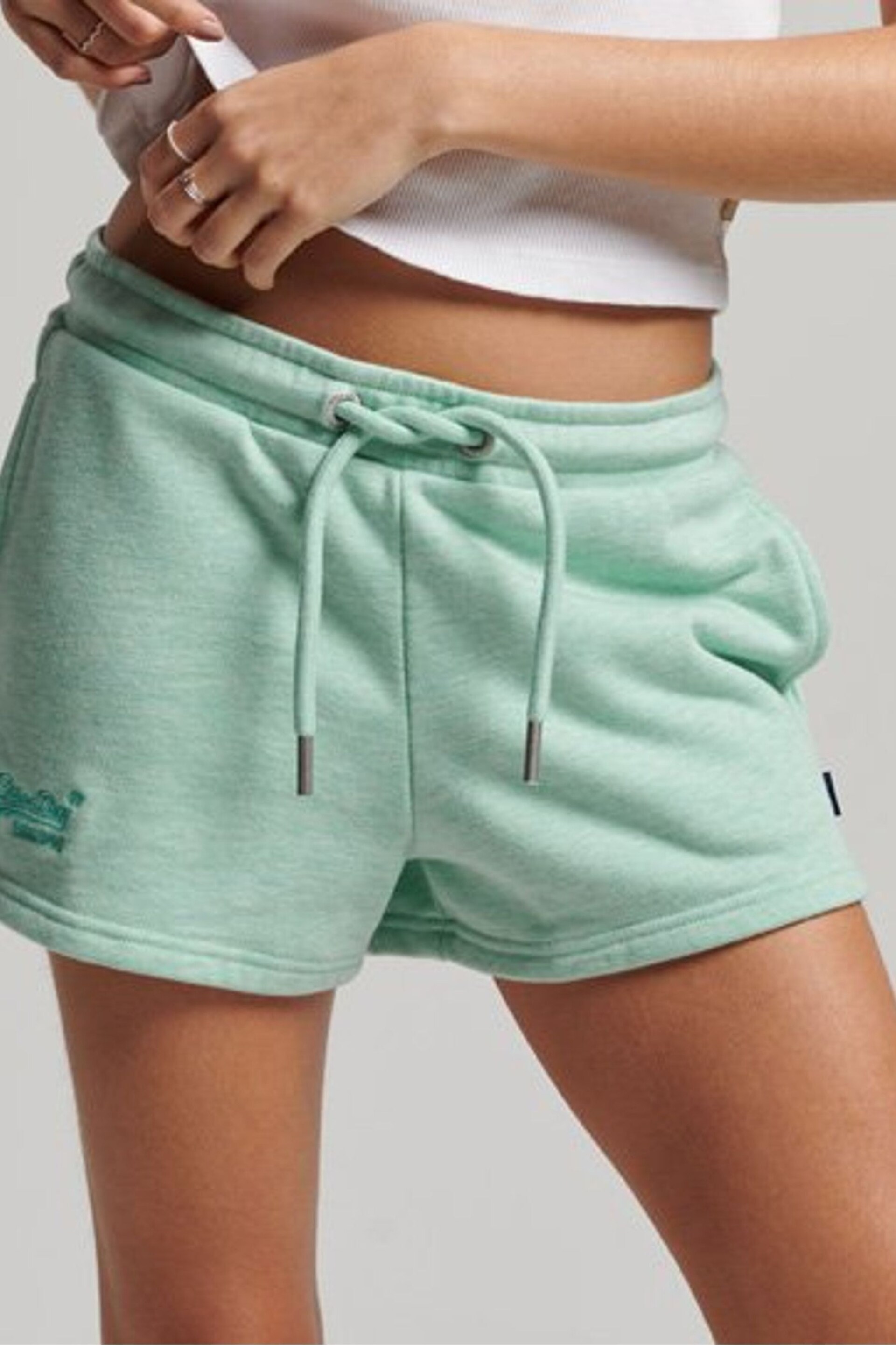 Superdry Green Vintage Logo Embroidered Jersey Shorts - Image 1 of 5