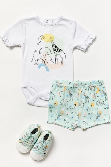 Lily & Jack Blue Bodysuit/Shorts and Shoes Outfit Set