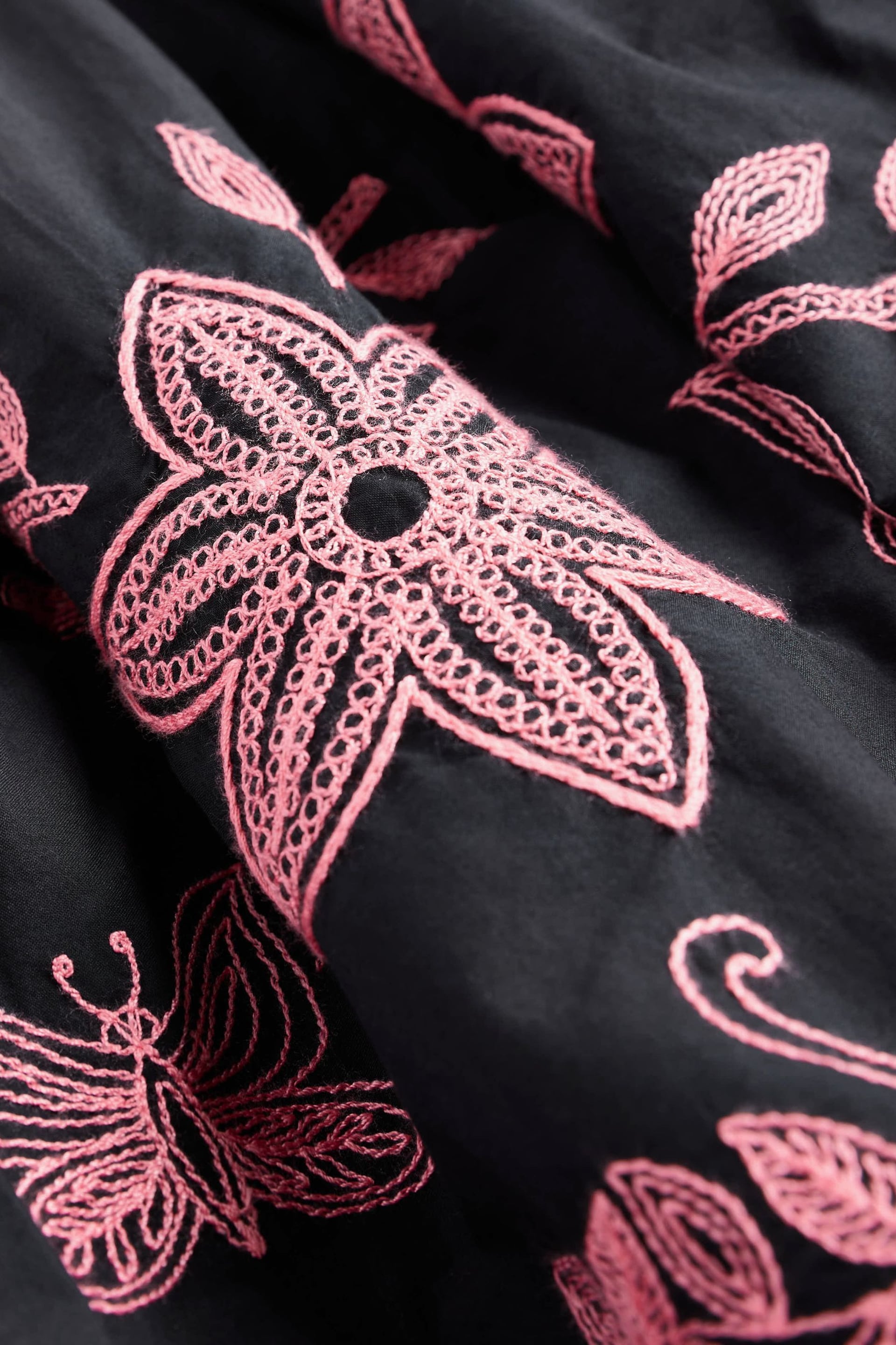Black/Pink Embroidered One Shoulder Ruffle Summer Dress - Image 9 of 9