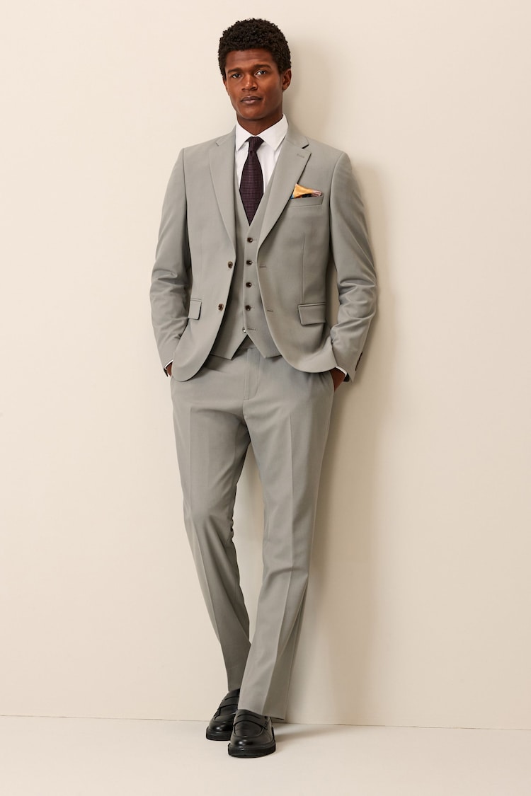 Cement Grey Skinny Fit Motionflex Stretch Suit Jacket - Image 2 of 8