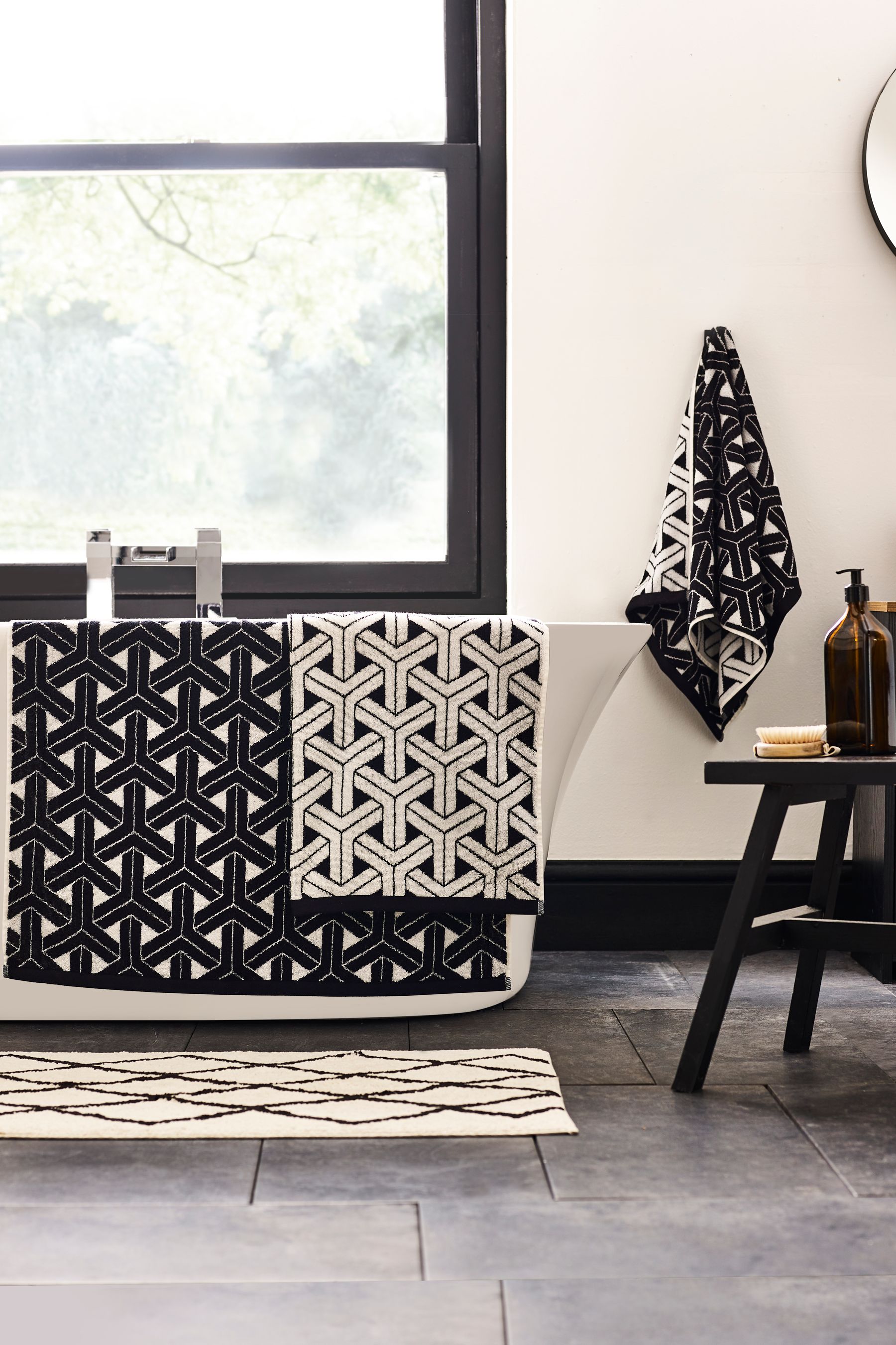 Buy Monochrome Geo 100 Cotton Towel from Next Ireland