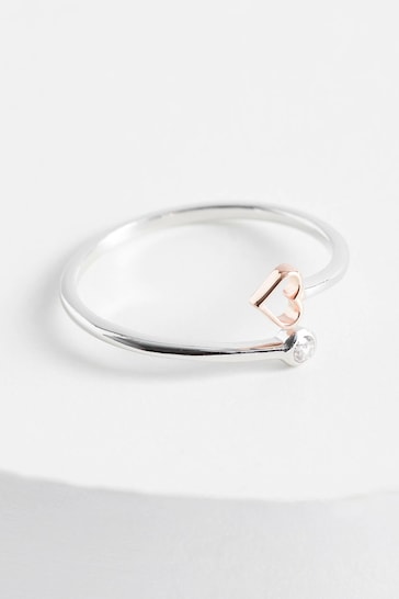 Sterling Silver & Rose Gold Plated Heart Open Twist Ring