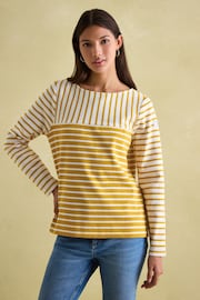 Joules New Harbour Yellow/ Cream Boat Neck Breton Top - Image 1 of 6