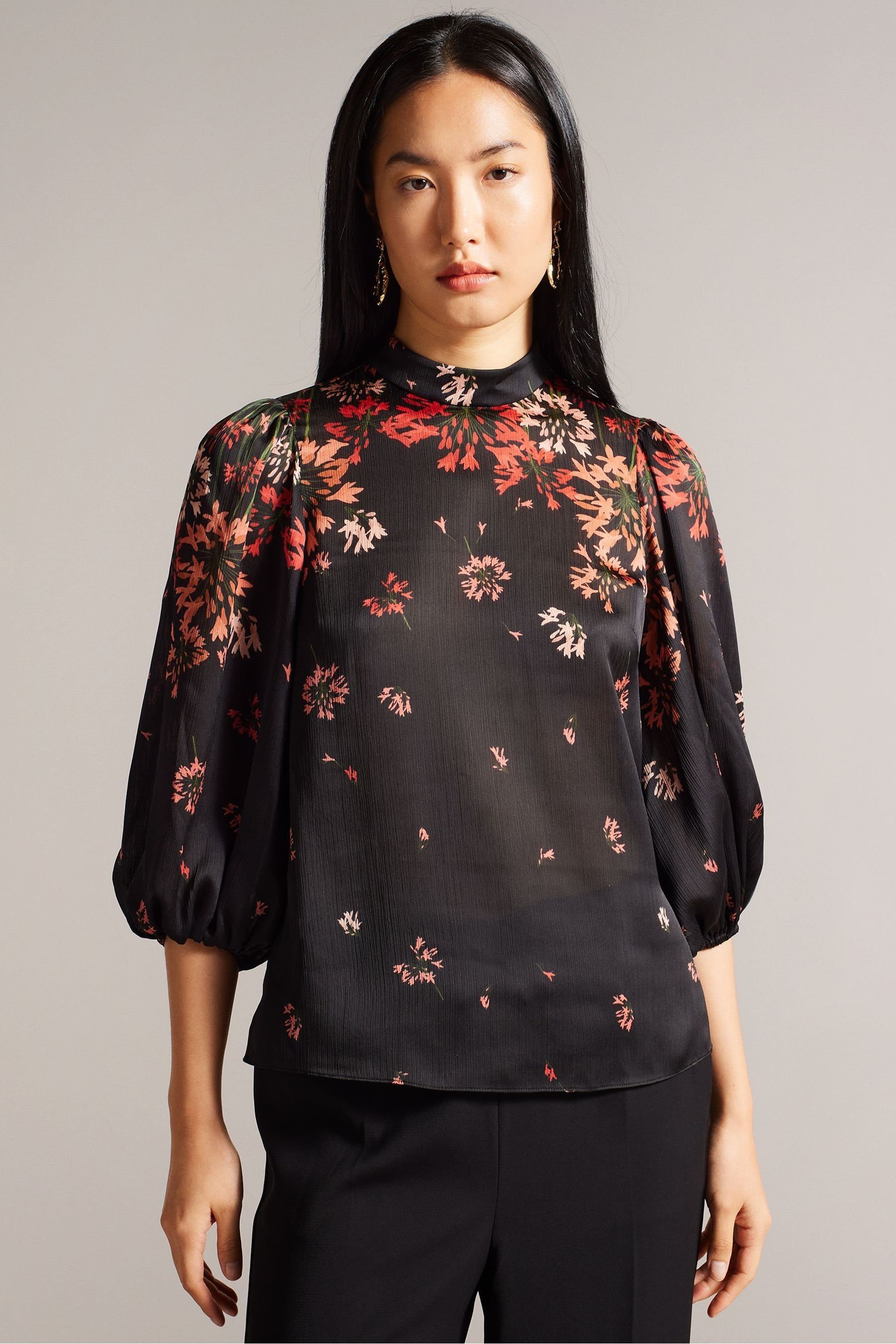 Buy Ted Baker Black High Neck Eranthe Balloon Sleeve Blouse from Next Luxembourg