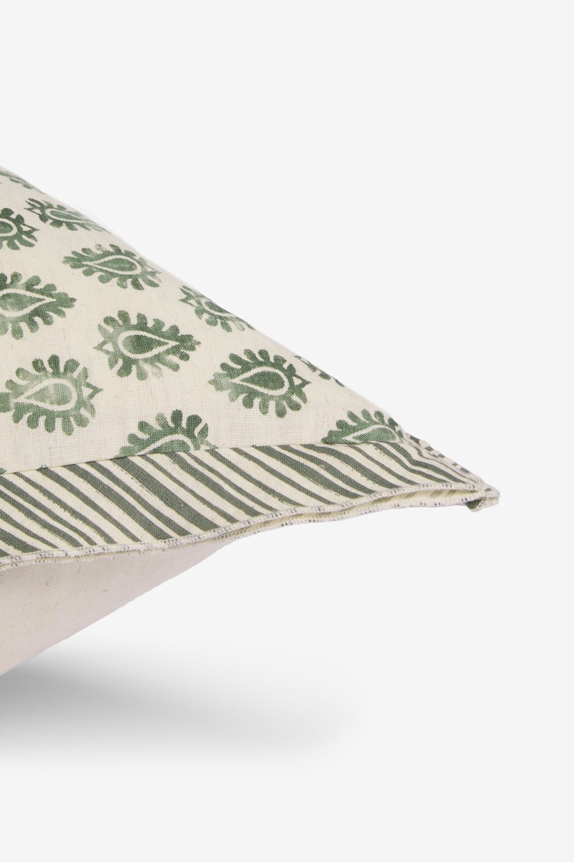 Sage Green 50 x 50cm Woodblock Cushion - Image 4 of 4