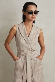 Reiss Neutral Andie Wool Blend Striped Double Breasted Midi Dress - Image 3 of 5