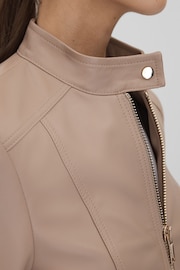 Reiss Neutral Lola Leather Zip-Front Jacket - Image 4 of 7