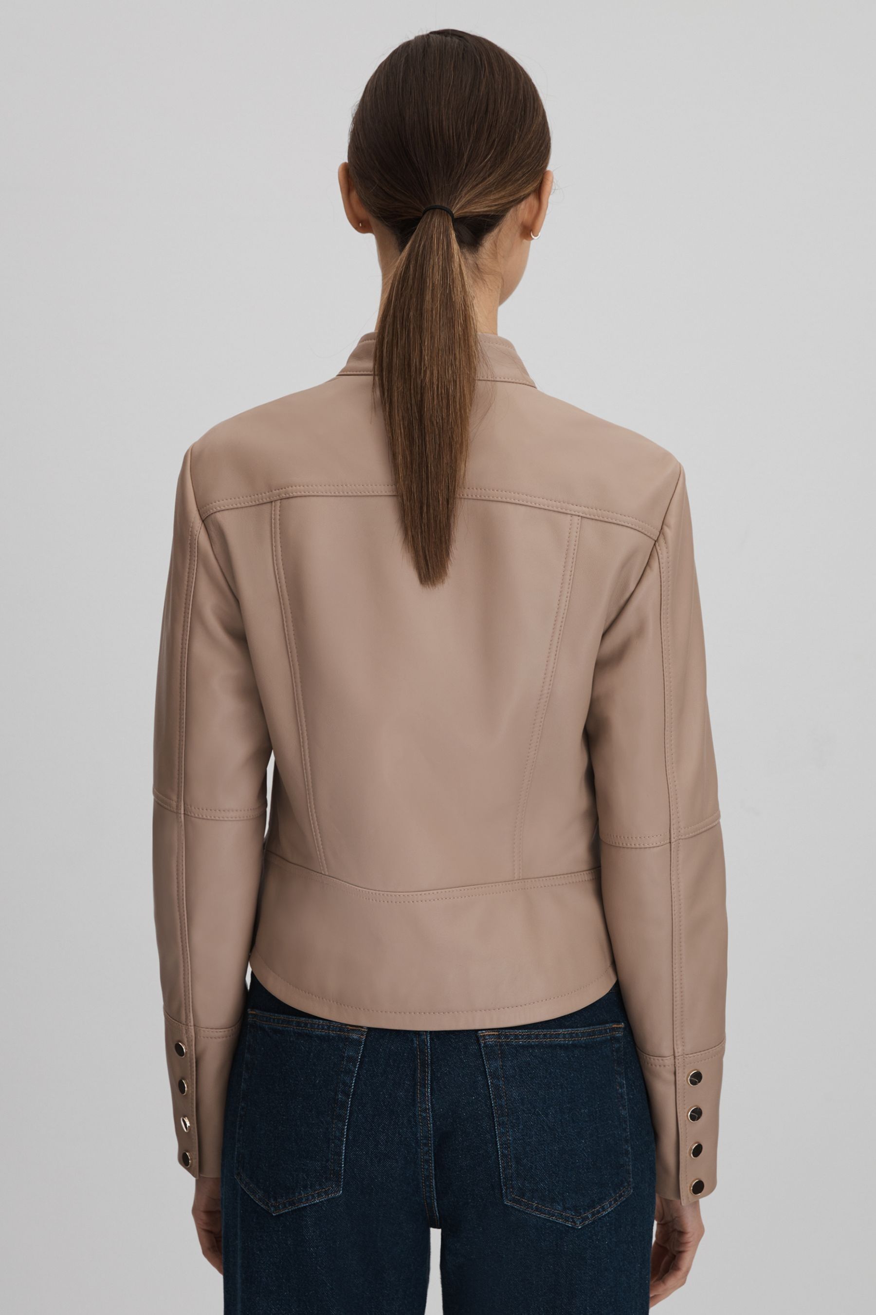 Neutral leather jacket clearance