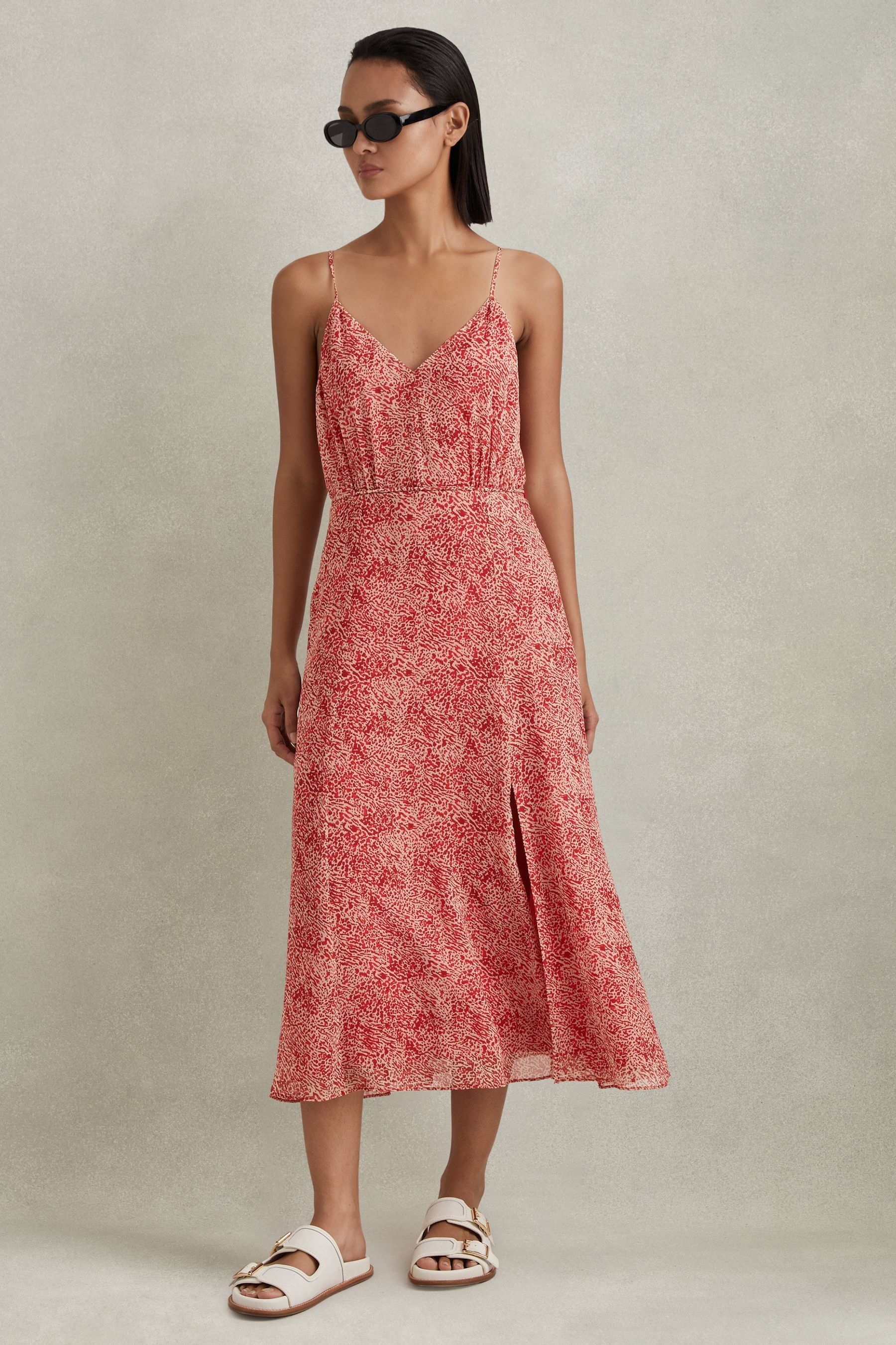 Red flowy midi dress new arrivals
