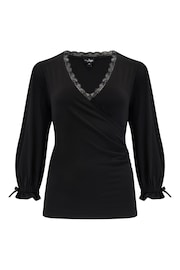 Pour Moi Black Anya Lace Detail Recycled Slinky Jersey Top - Image 4 of 5