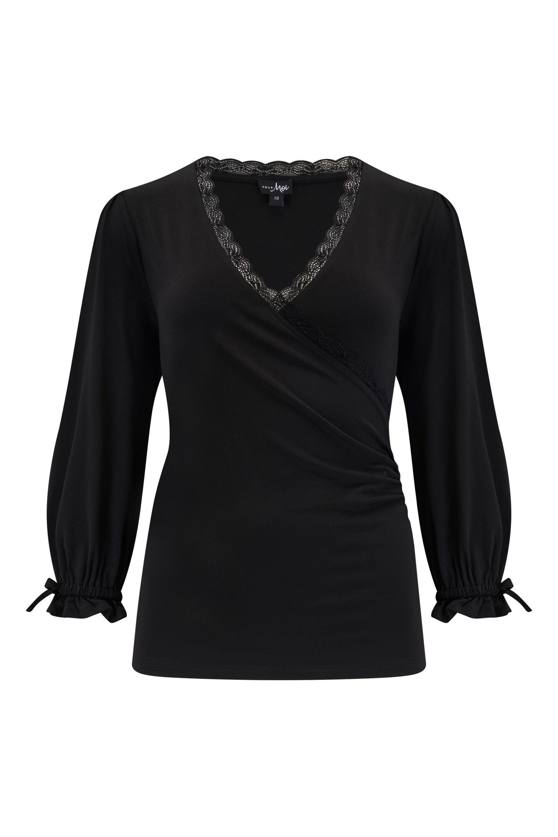 Pour Moi Black Anya Lace Detail Recycled Slinky Jersey Top - Image 4 of 5