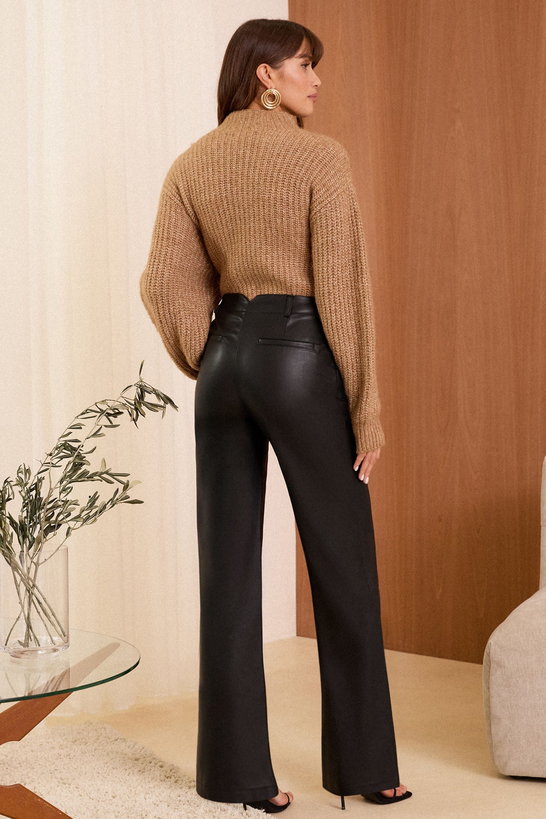 Buy Love Roses Black Faux Leather Wide Leg Trousers from Next Canada