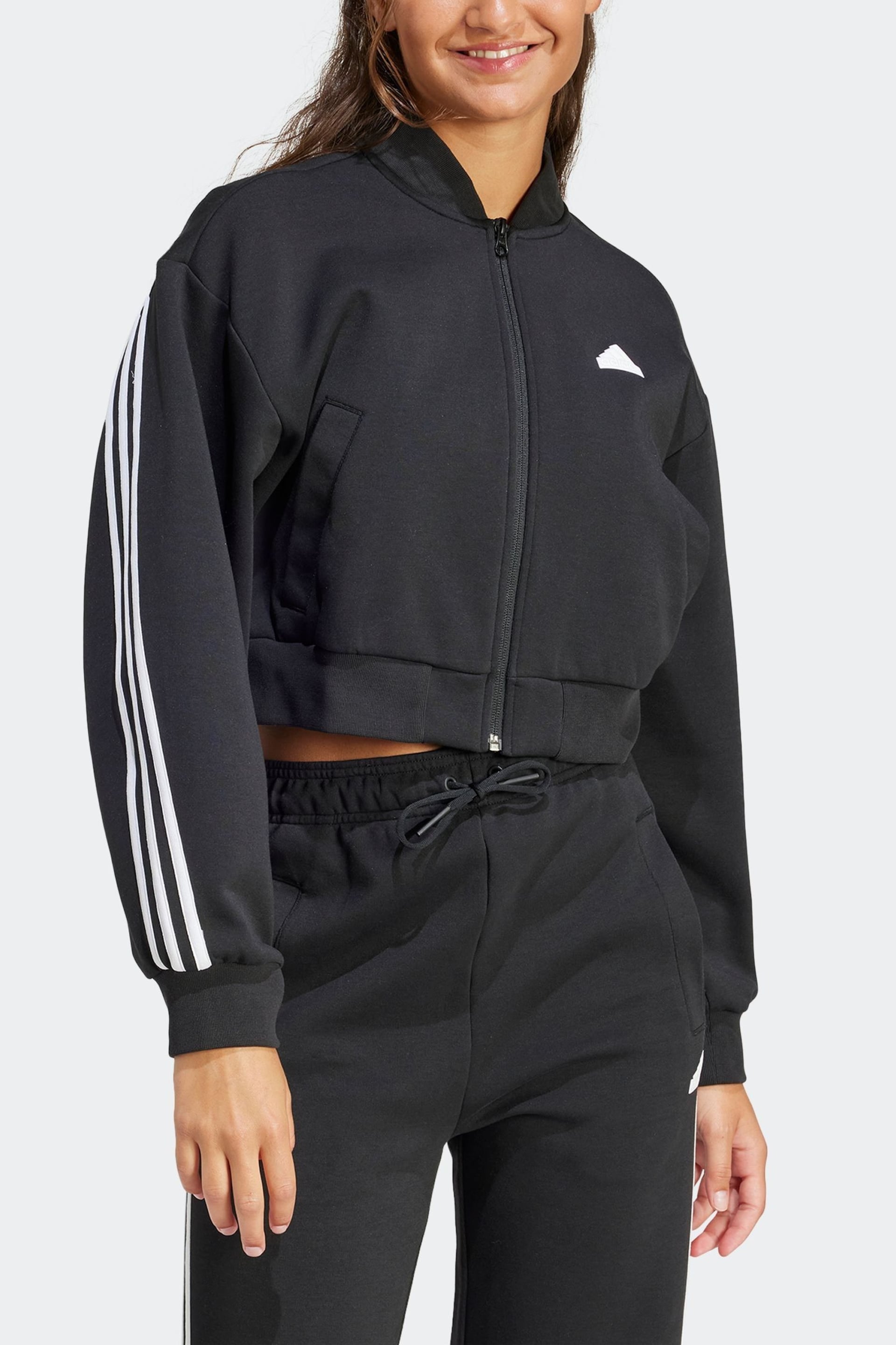 adidas Black Sportswear Future Icons 3-Stripes Bomber Jacket - Image 1 of 5