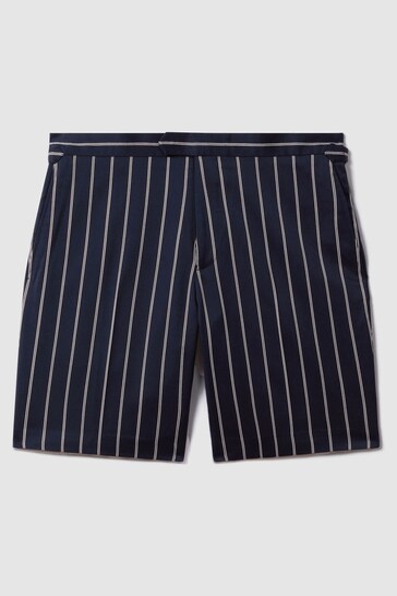 Reiss Navy/White Lake Striped Side Adjuster Shorts