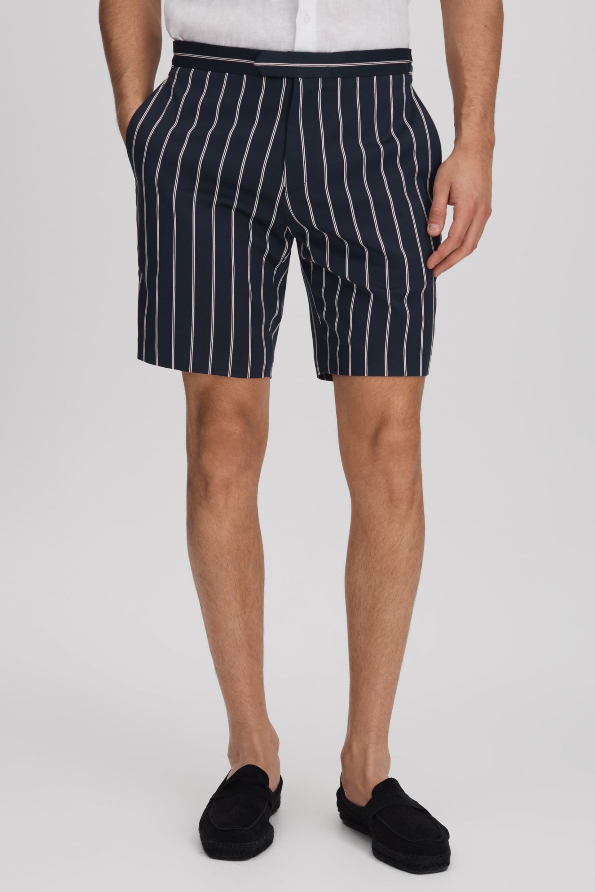 Reiss Navy/White Lake Striped Side Adjuster Shorts - Image 3 of 6