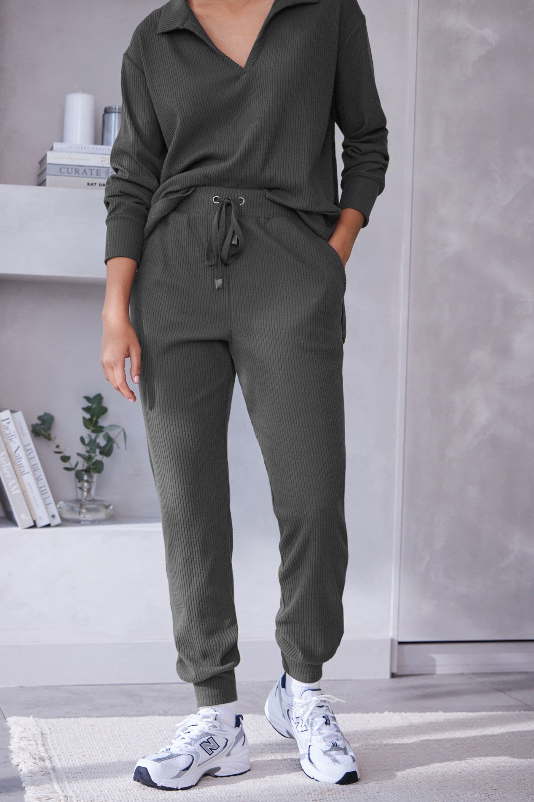 Charcoal Grey Ribbed Joggers