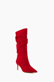 Dune London Red Slouch Ruched Suede Heeled Boots - Image 2 of 4