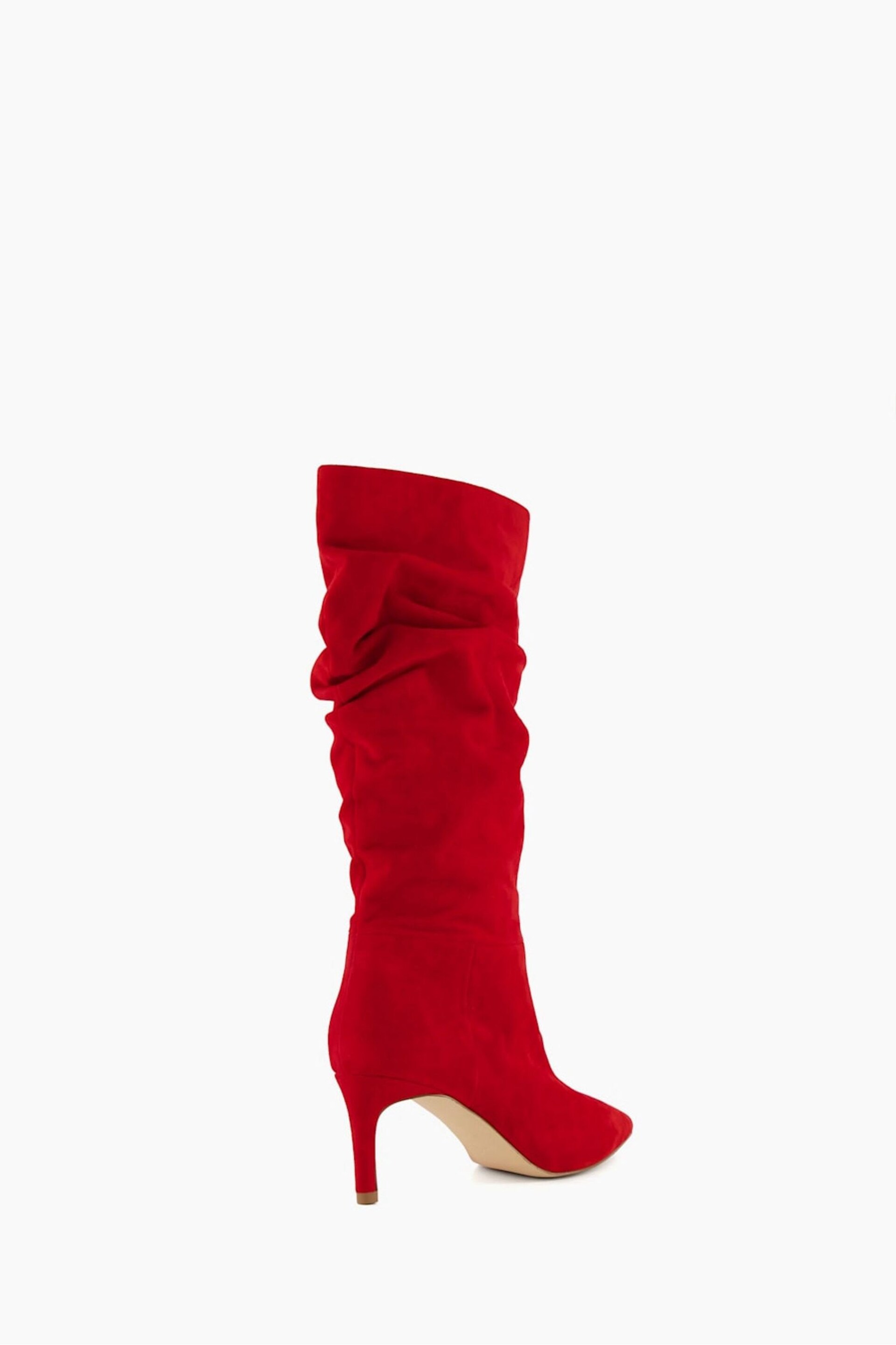 Dune London Red Slouch Ruched Suede Heeled Boots - Image 3 of 4