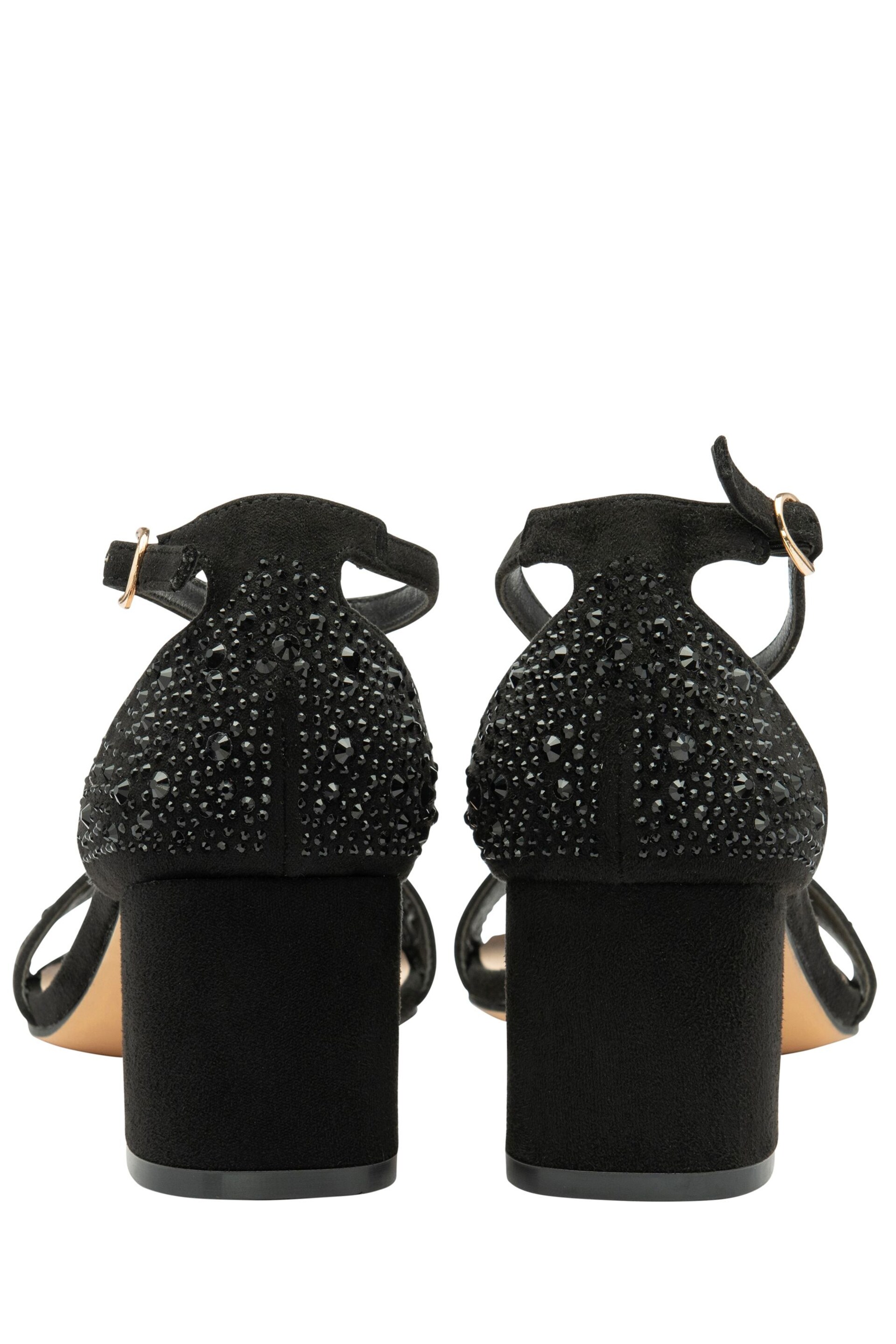 Ravel Black Ankle Strap Block Heel Diamante Sandals - Image 3 of 4