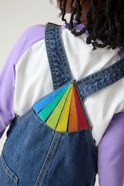 Little Bird by Jools Oliver Blue Washed Denim Rainbow Embroidered Pinafore 100% Cotton Dress - Image 5 of 9