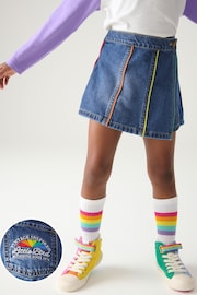 Little Bird by Jools Oliver Blue Washed Denim Rainbow Embroidered Skort - Image 1 of 8