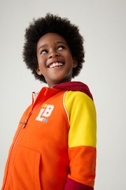 Little Bird by Jools Oliver Orange/Red Colourblock Borg Fleece Zip Up Hoodie - Image 3 of 7