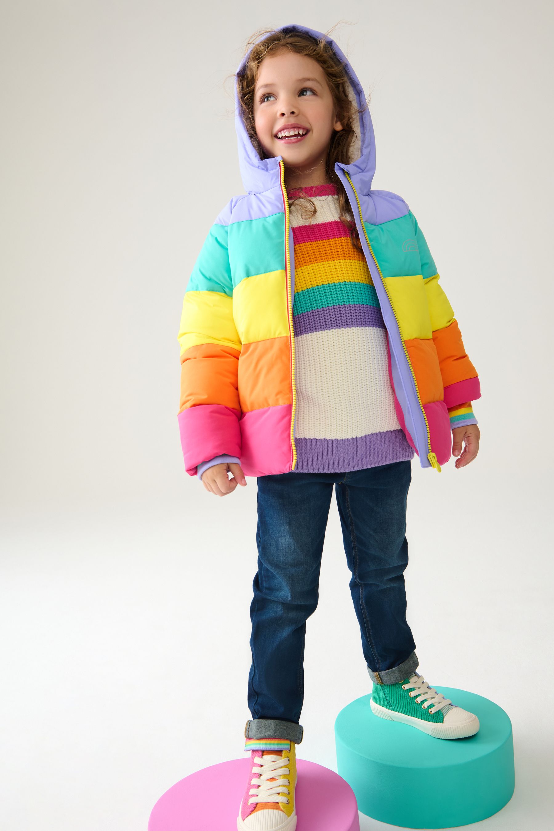 Multi pastel colour block puffer jacket online