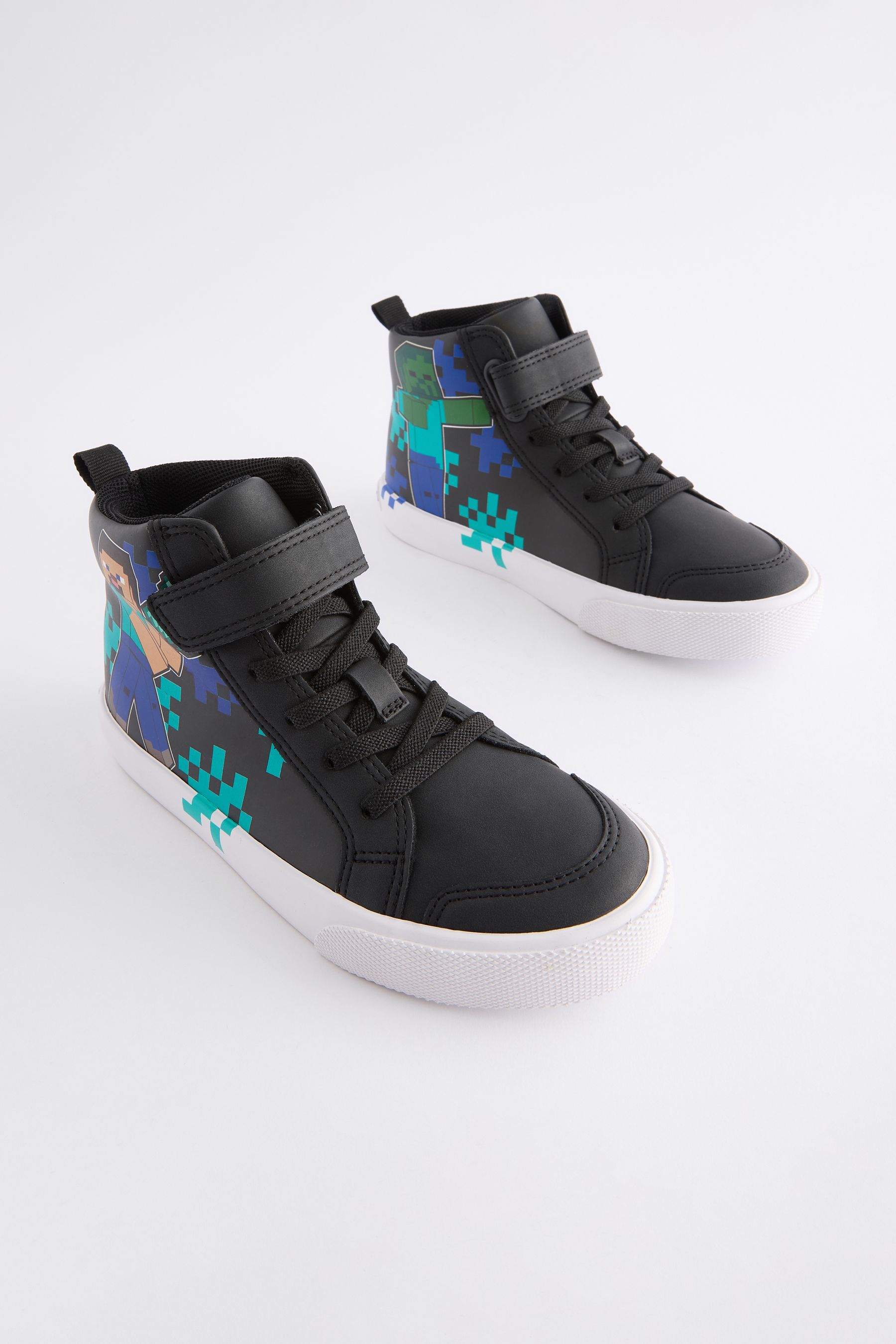 NEXT Black Standard Fit F Minecraft Elastic Lace High Top Trainers 6 EU 39 Boys