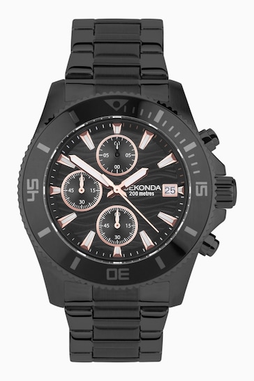 Sekonda Mens Pacific Wave Stainless Steel Bracelet Chronograph Black Watch