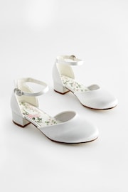 White Occasion Ankle Strap Low Heel Shoes - Image 1 of 5
