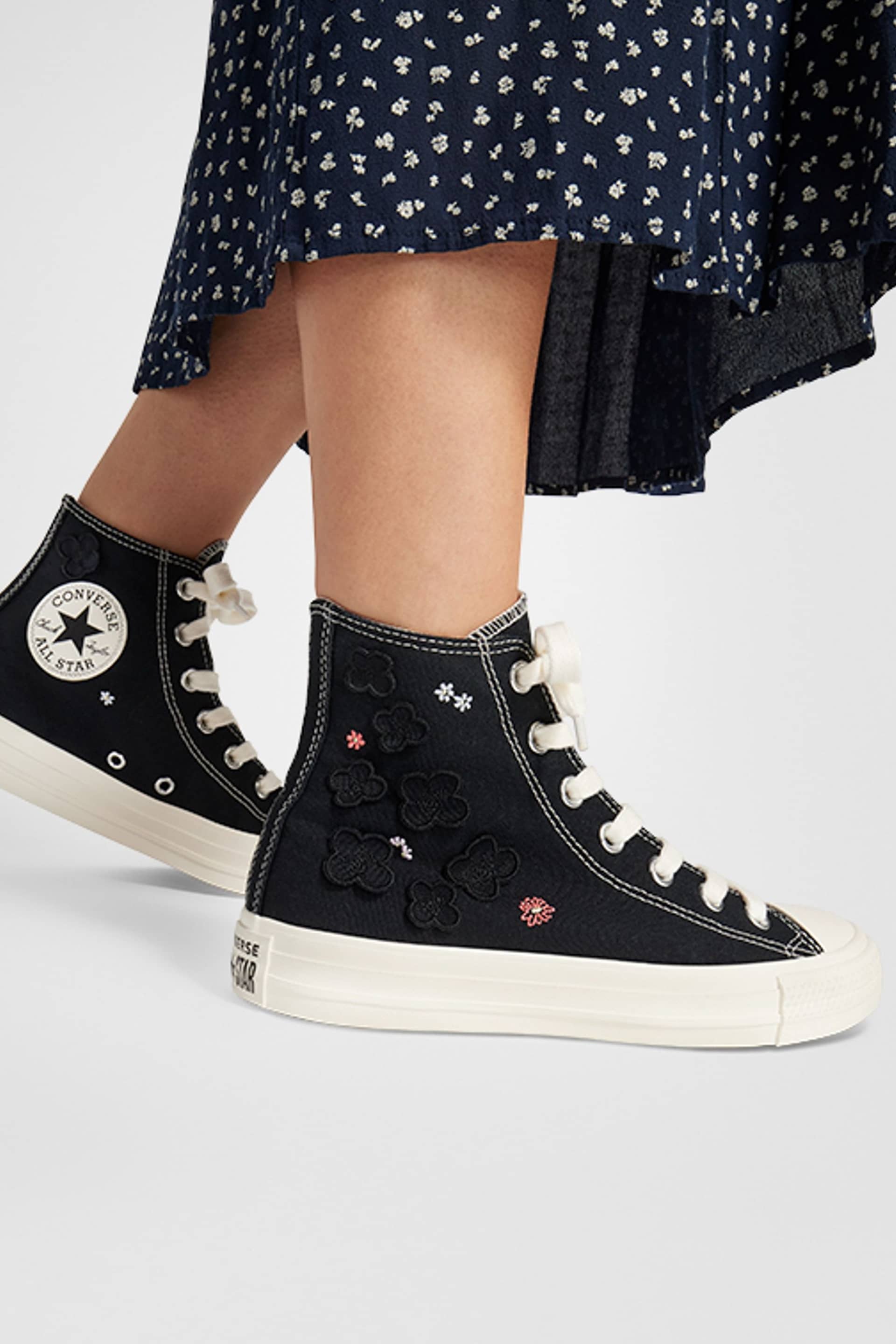 Converse Black Floral Embroidered High Top Trainers - Image 1 of 13
