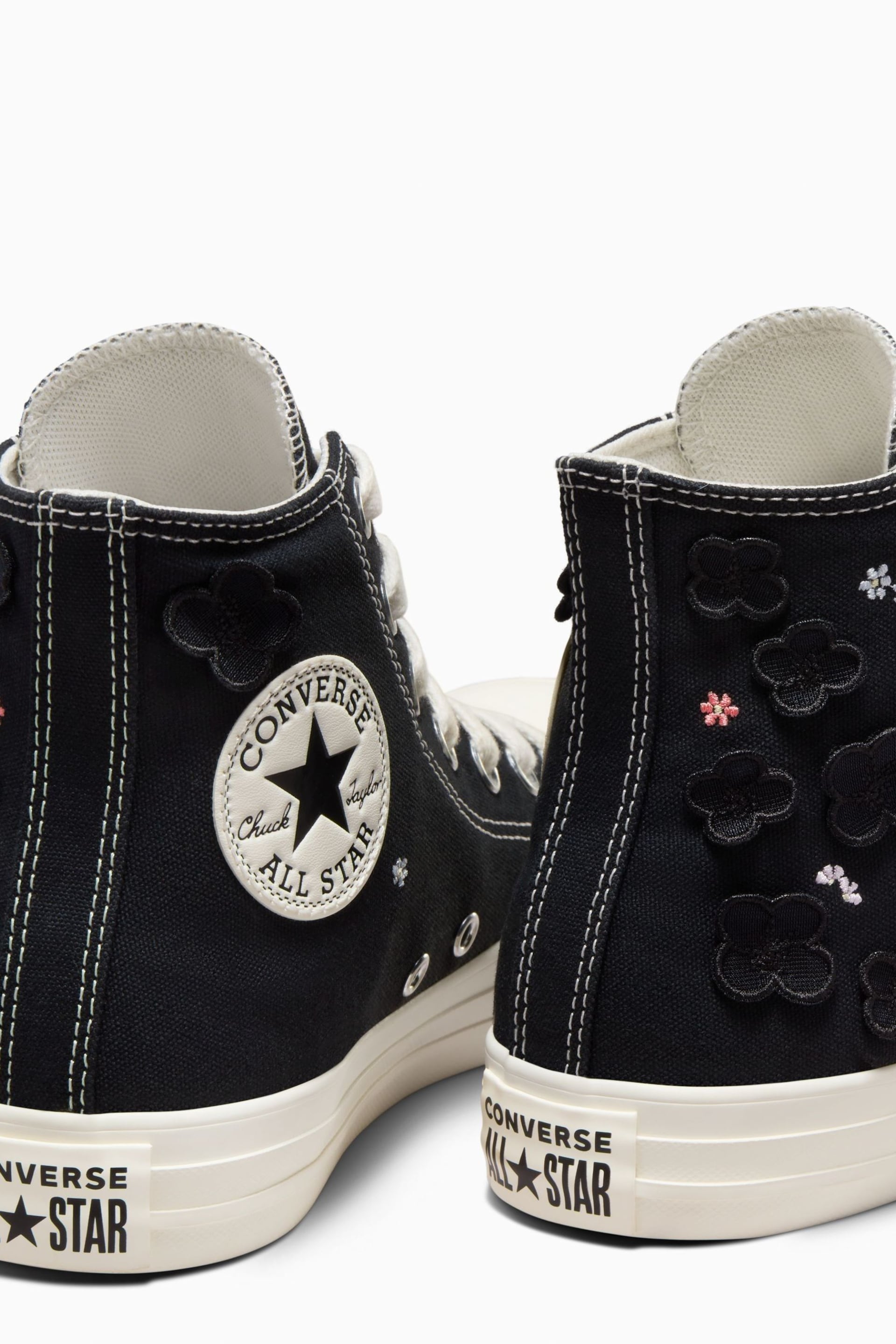 Converse Black Floral Embroidered High Top Trainers - Image 12 of 13