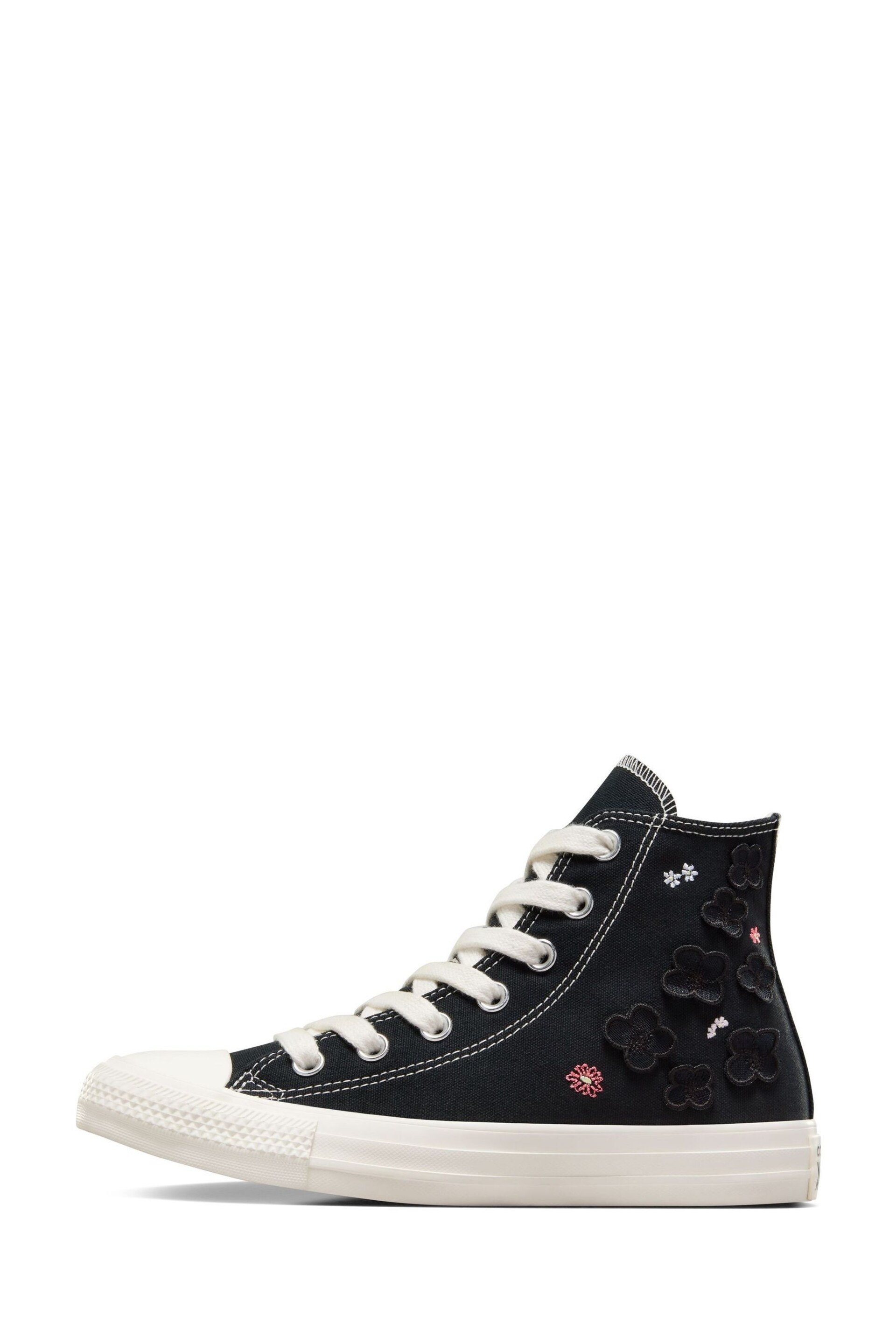 Converse Black Floral Embroidered High Top Trainers - Image 4 of 13