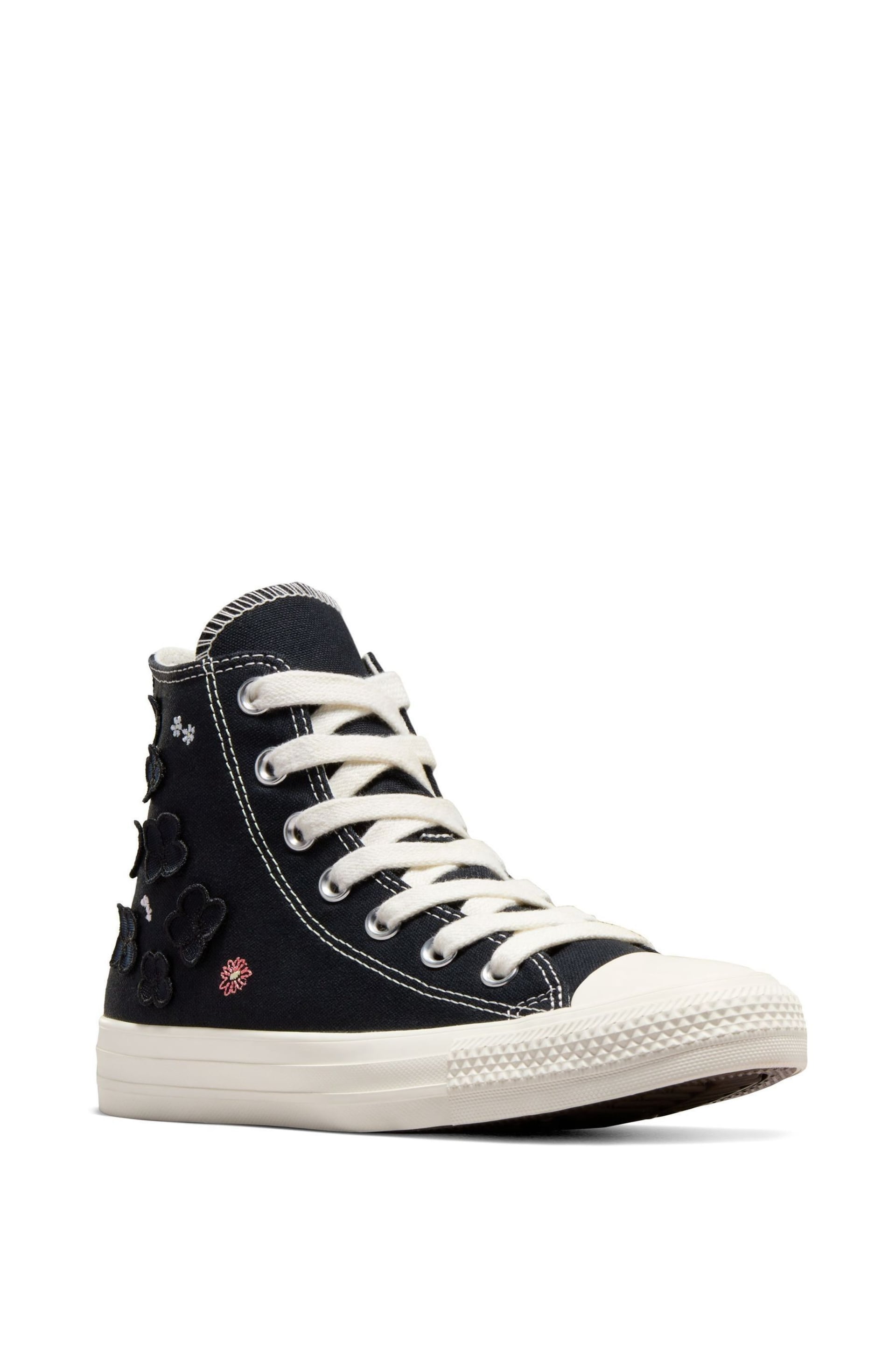 Converse Black Floral Embroidered High Top Trainers - Image 5 of 13