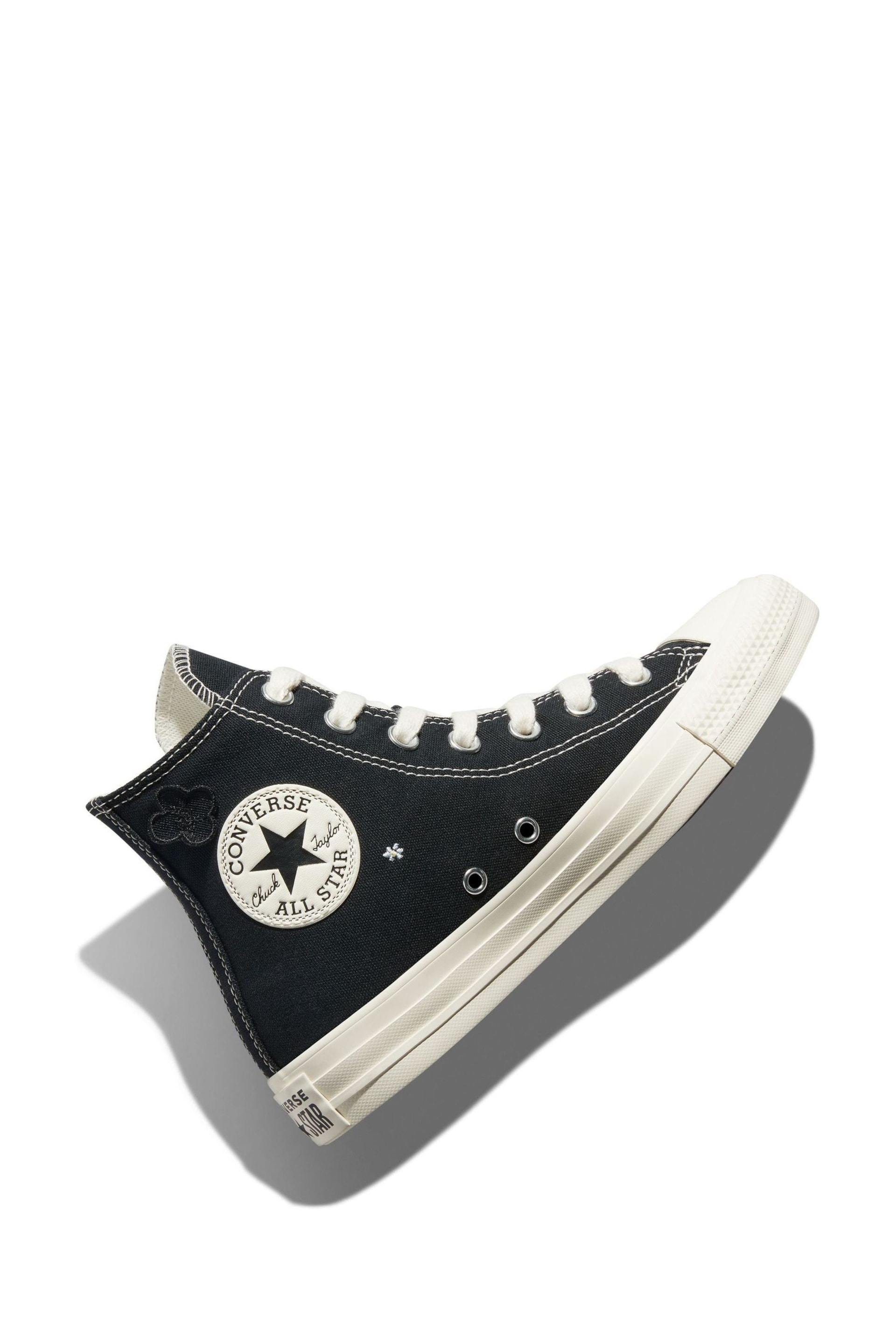 Converse Black Floral Embroidered High Top Trainers - Image 6 of 13