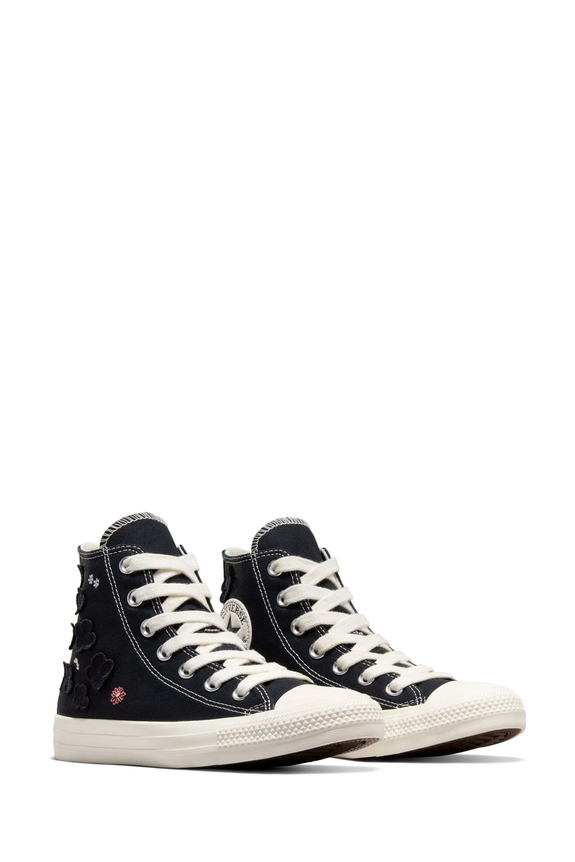 Converse Black Floral Embroidered High Top Trainers - Image 7 of 13