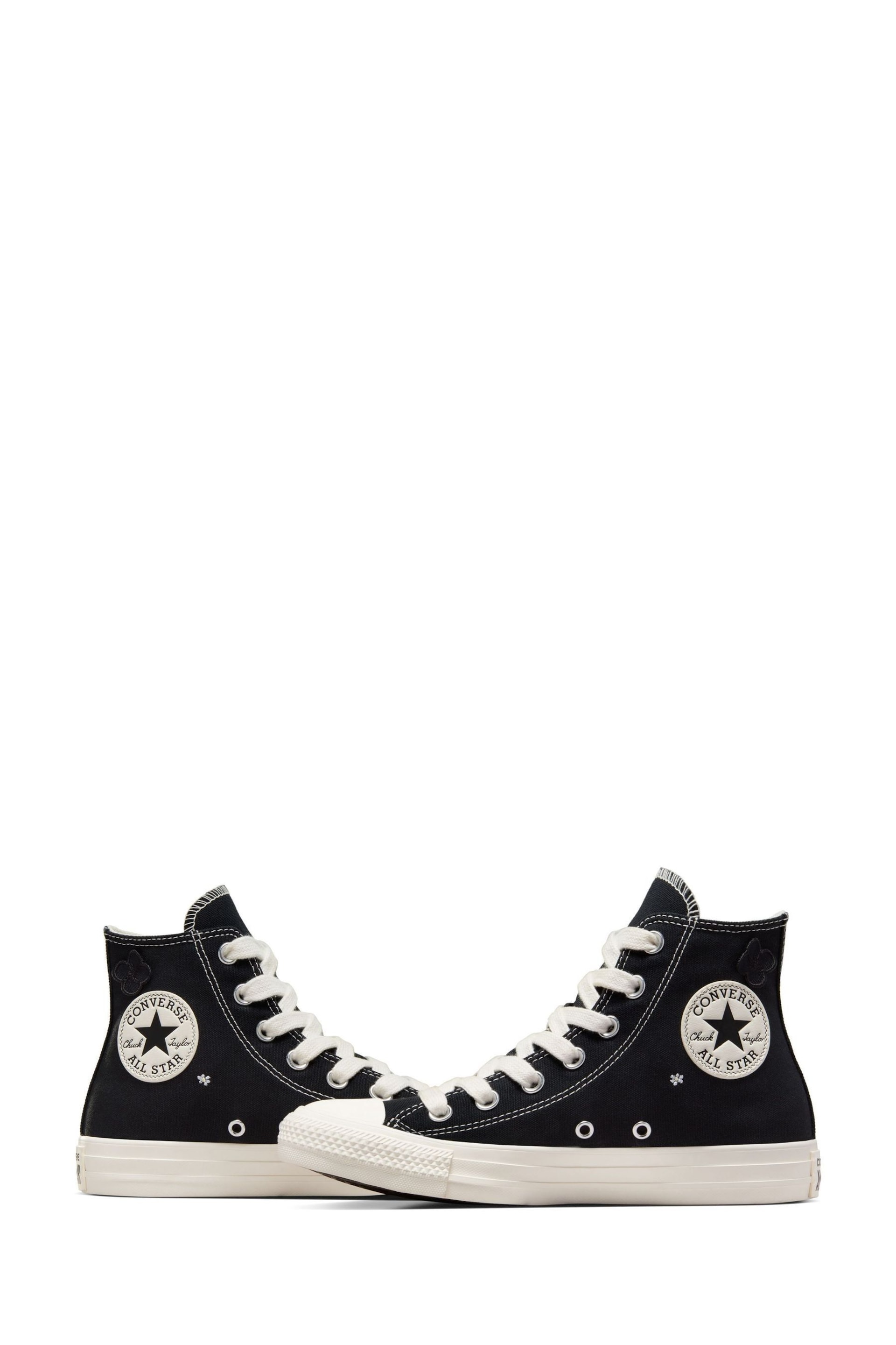 Converse Black Floral Embroidered High Top Trainers - Image 8 of 13