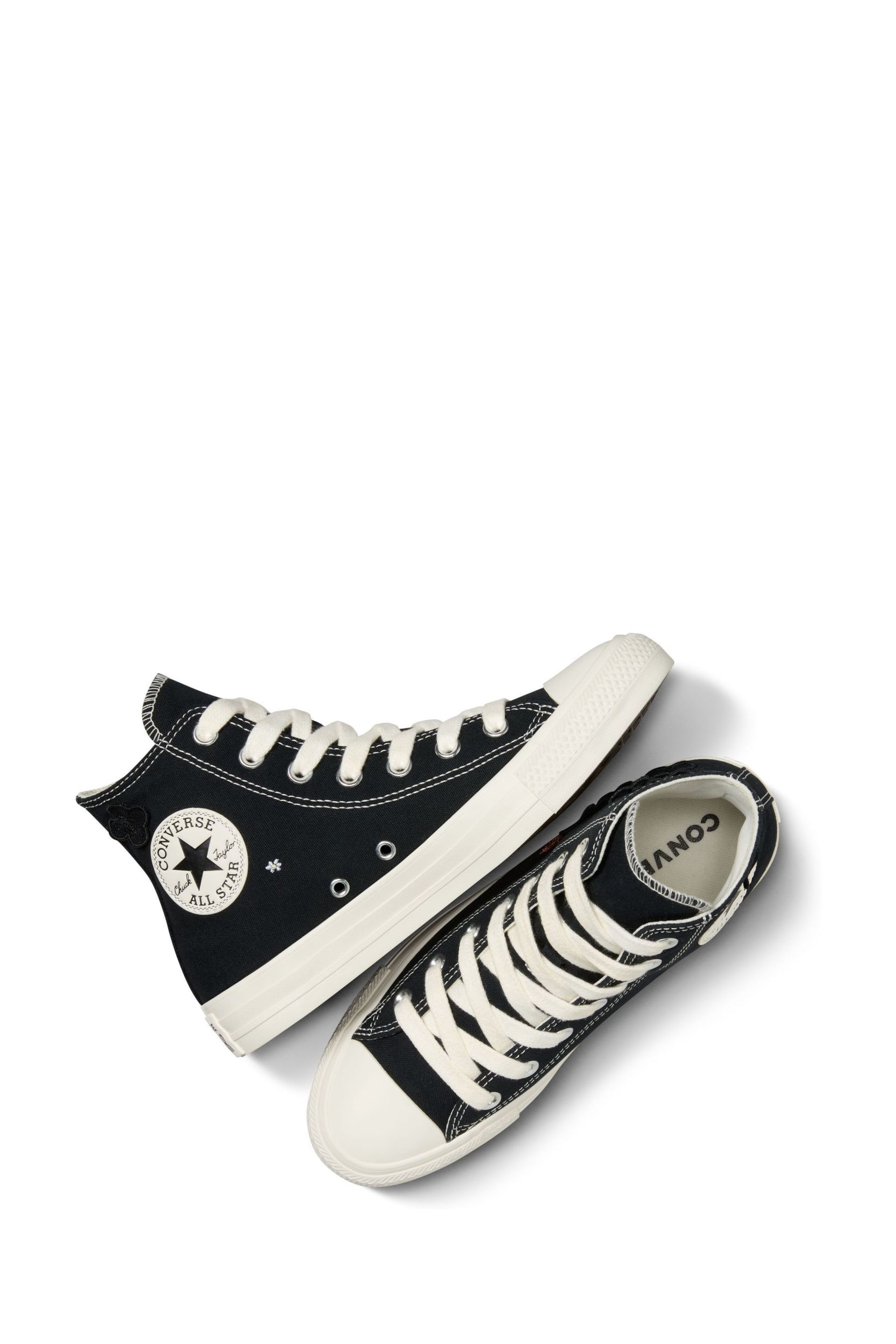 Converse Black Floral Embroidered High Top Trainers - Image 9 of 13