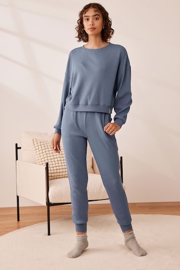 Blue Rib Long Sleeve Pyjamas