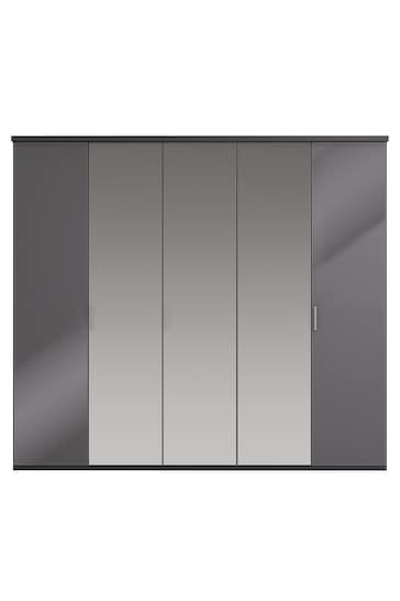 Wiemann Peyton Graphite Glass and Mirror Semi Fitted 5 Door Wardrobe