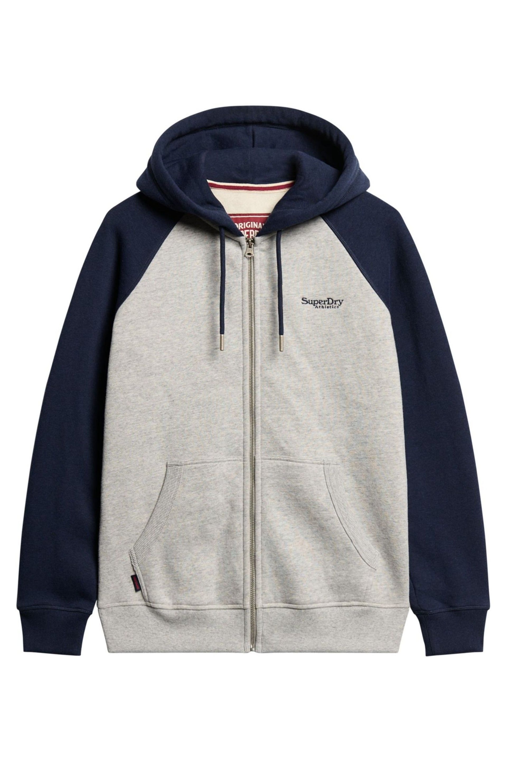 Superdry Grey/White Essential Baseball Zip Hoodie - Image 4 of 8