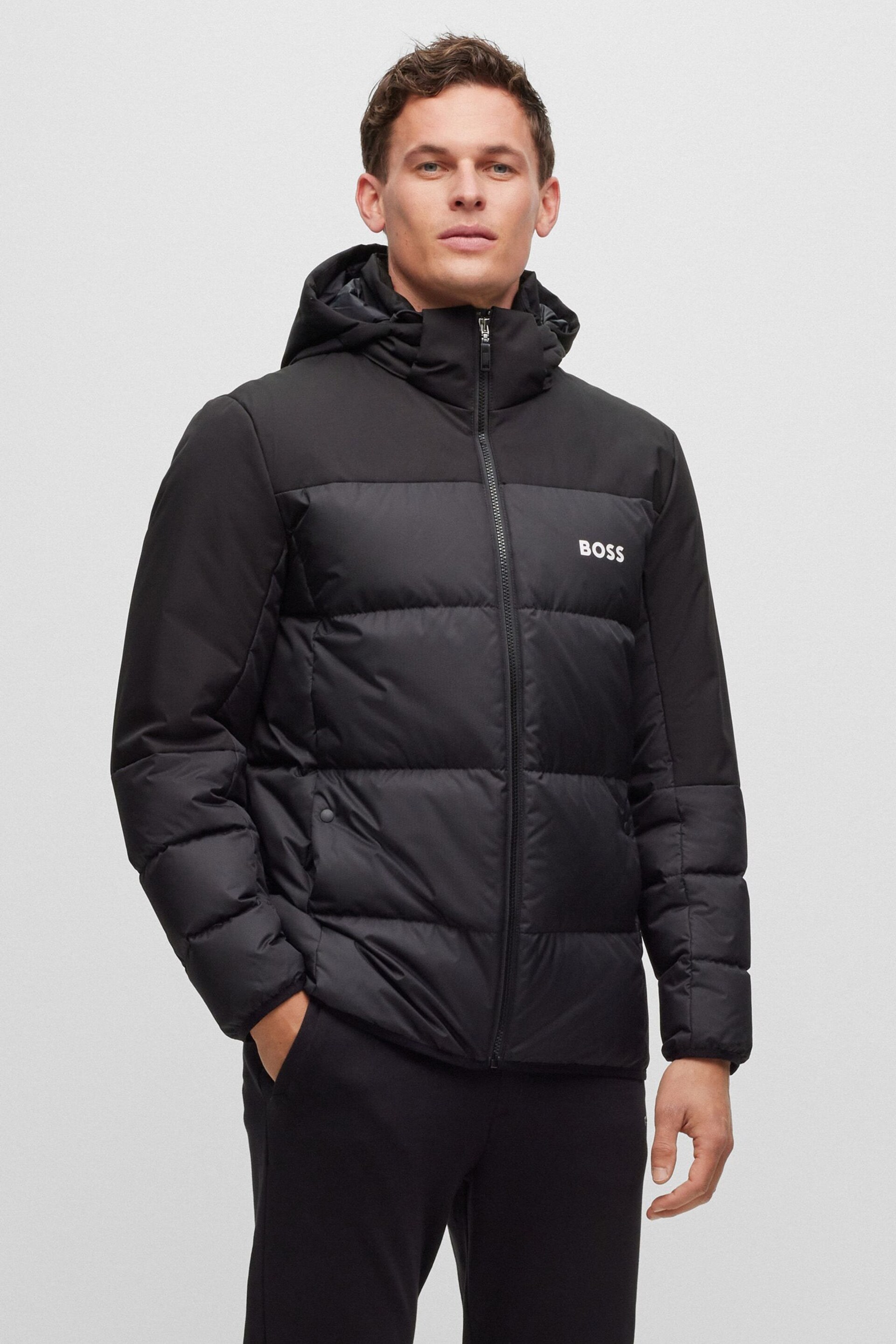 BOSS Black Water Repellent Hooded Down Puffer Jacket - Image 1 of 5