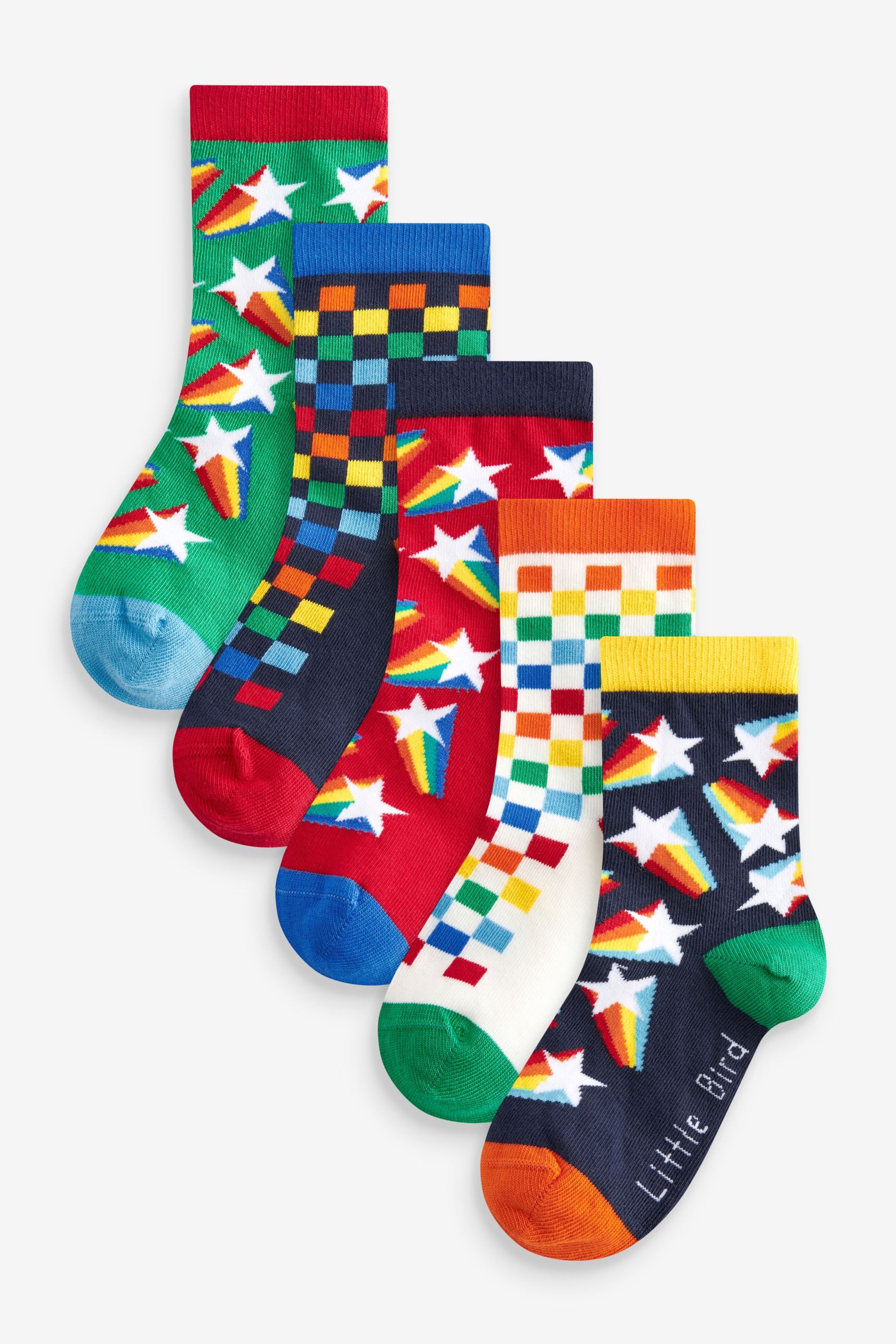 Little Bird by Jools Oliver Multi Star and Checkerboard Socks 5 Pack - Image 1 of 11