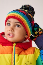 Little Bird by Jools Oliver Navy Rainbow Star Beanie and Mittens/Gloves Set - Image 2 of 7