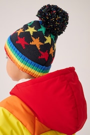 Little Bird by Jools Oliver Navy Rainbow Star Beanie and Mittens/Gloves Set - Image 3 of 7