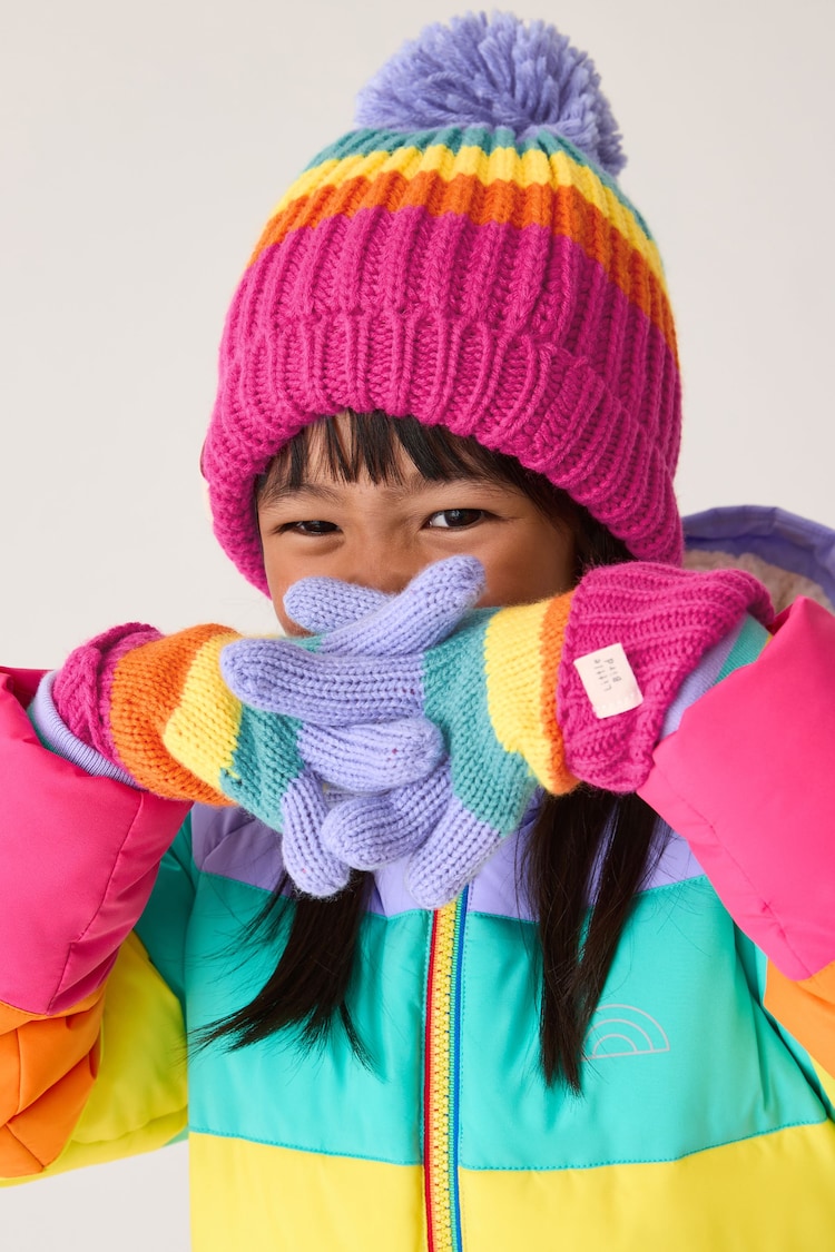 Little Bird by Jools Oliver Multi Rainbow Striped Mittens/Gloves Set - Image 1 of 7