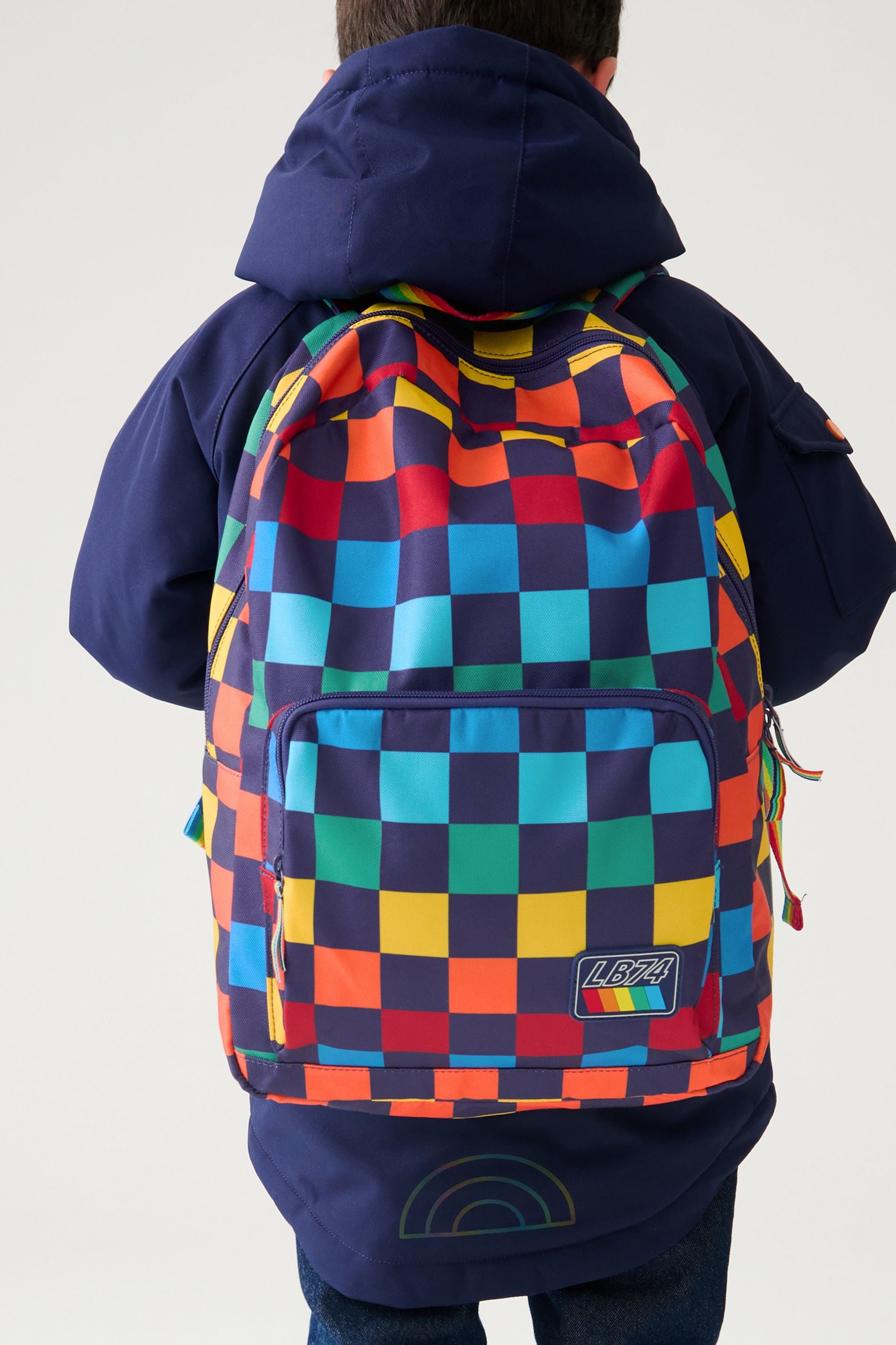 Rainbow checkerboard backpack deals