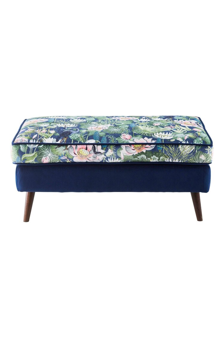 Clarke and Clarke Midnight Blue Wedgwood Waterlily Footstool - Image 2 of 3